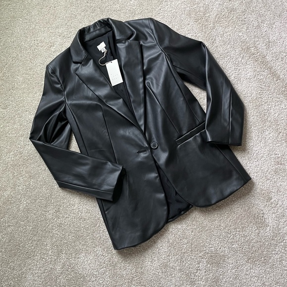 a new day Jackets & Blazers - A New Day Women's Black Faux Leather Blazer NWT Size XS